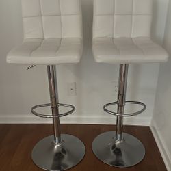 2 Adjustable Armless White Barstools