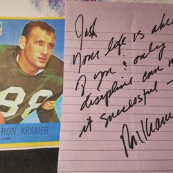 RARE Ron Kramer Signed/Autograph inspiring note Packers W/COA