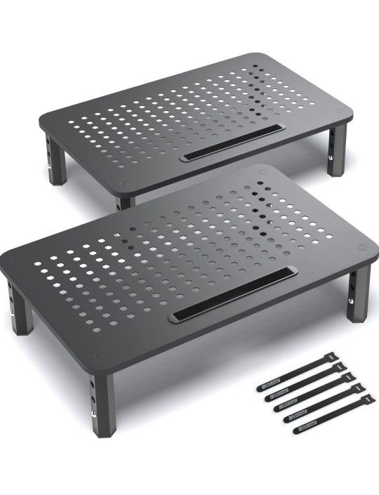 EVOOMI Back Saver Monitor Stand for Desk - 2 Pack Monitor Riser - Anti-Skid HD Hexagonal Steel Computer Stand - Free Cable Ties - Mesh Metal Computer