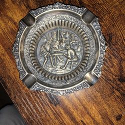 Silver Ash Tray, 3 D Colonial Tavern Type Design Molded In, Made in Germany, 