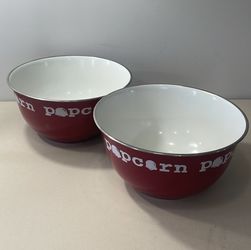 2 Popcorn Bowls Large Movie Night Snack Tin Container see pics for measurements