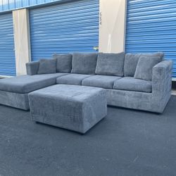 Gray Sectional + Ottoman - Delivery Available 
