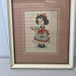 Vintage Framed Drawing “Girl With Pie”