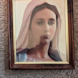 BEAUTIFUL VINTAGE ANTIQUE Wooden Framed Picture Of Mary make Offer