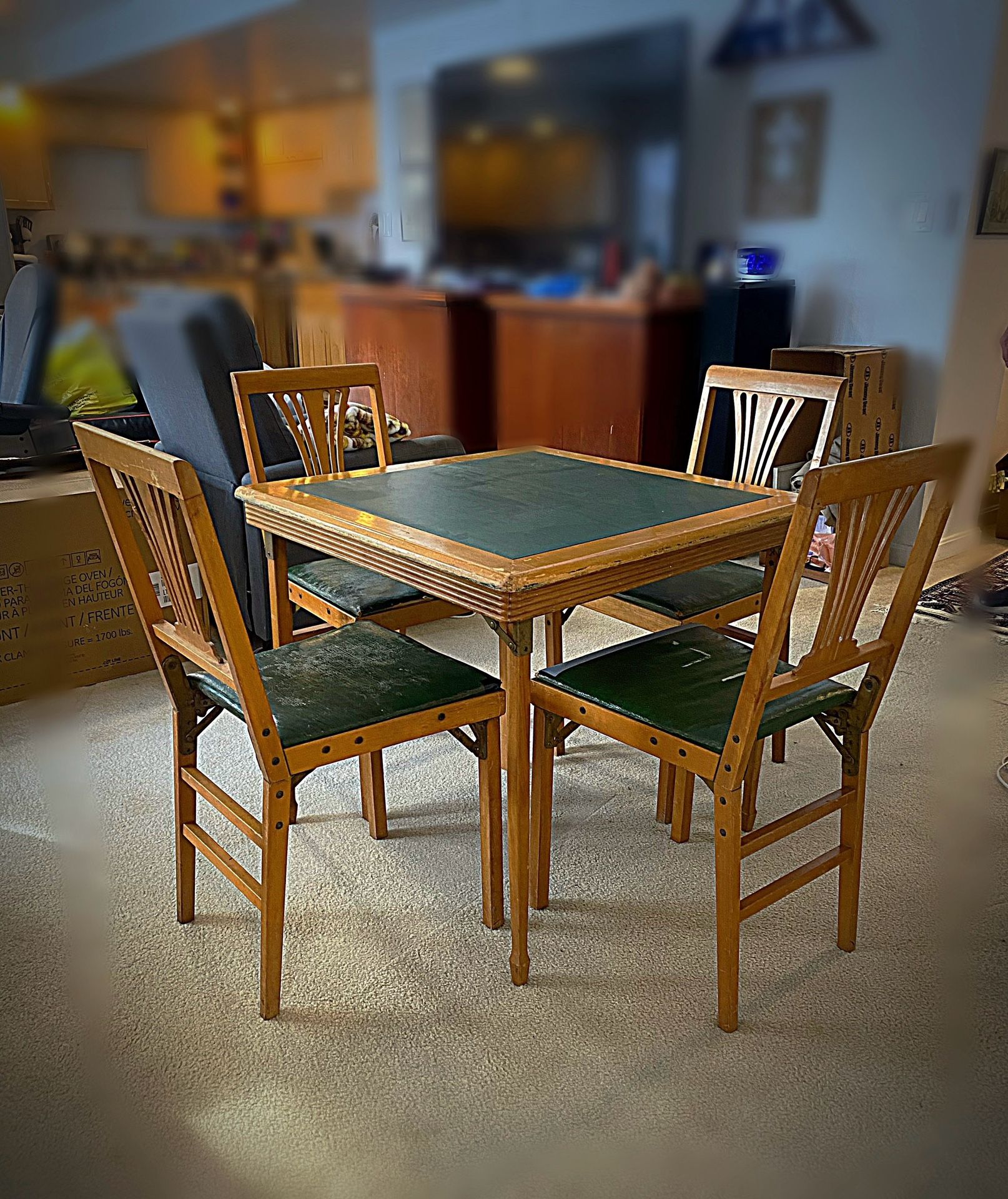 1940’s Vintage Leg-O-Matic Maple and Vinyl Folding Card Table And Chairs