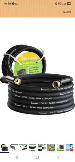 Garden Hose 50 FT x 5/8 Inch Heavy Duty Flexible Hybrid Rubber Water Hose