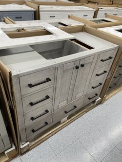 Bathroom vanity cabinet 48” solid mango Quartz top with sink and backsplash 