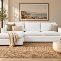 Mid-sized White Coastal Chaise Sectional – 🚚 Delivery Available