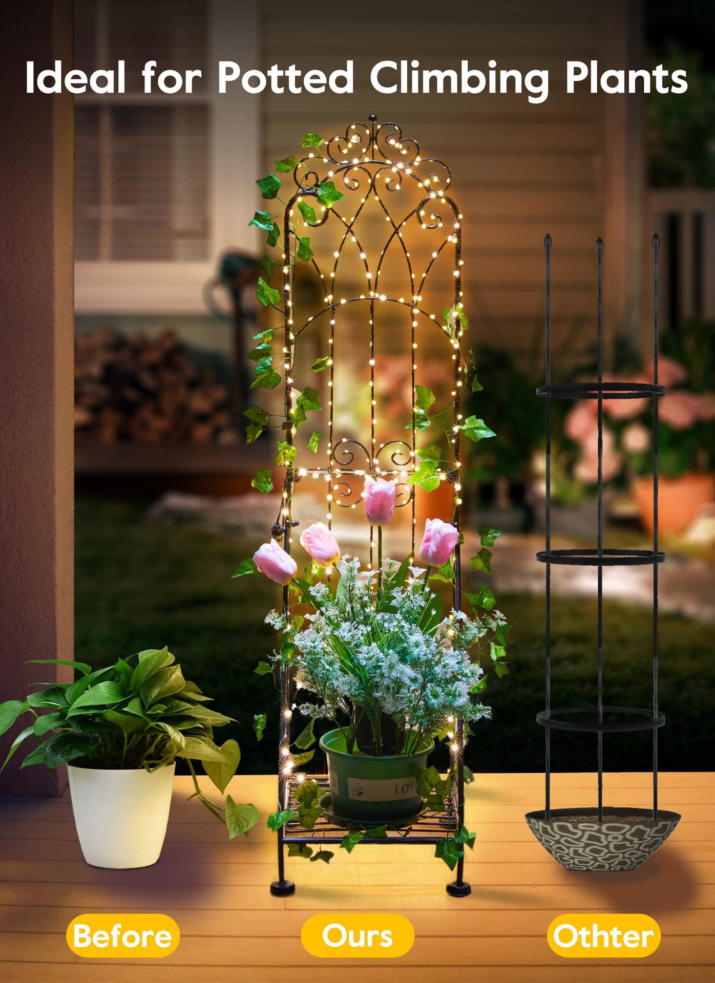 Brightown Plant Stand Indoor Outdoor - Waterproof Modern Metal Flower Display Rack with Lights Plant