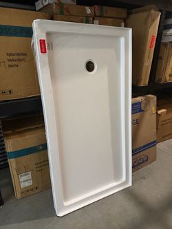 DreamLine SlimLine 32 in. L x 60 in. W Corner Double Threshold Shower Pan Base (White, Left Drain)