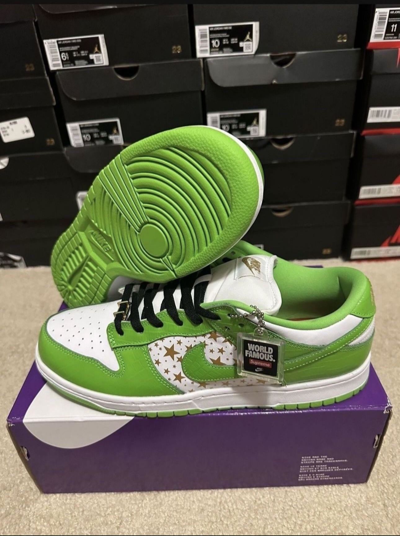 Nike SB Dunk Low Supreme Stars Mean Green DH3228-101 Size 12 Brand New