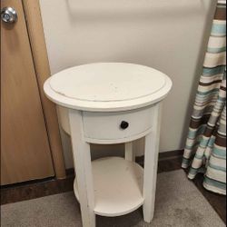SEND OFFERS White Round Side Table w/ Drawer & Shelf