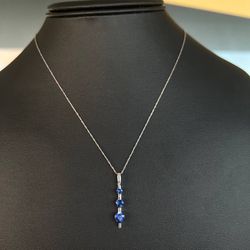 10k white gold necklace chain w diamond blue stones pendant  20 inch