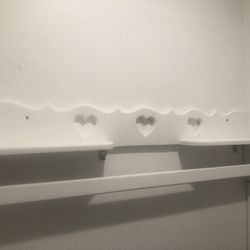 Home Decor -  Wall Hanging Decor With 3 Heart shapes Design / Shelf / bar Rack with Wood n White Color ( 12 X 43 ) Inches . 