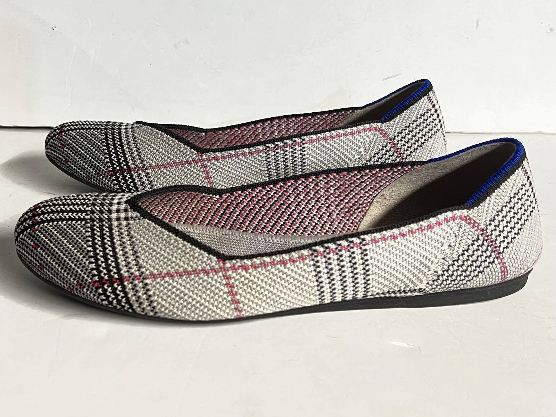 Rothy's Retired The Flat Grey Glen Plaid Round Toe Shoes size 8.5 office dress