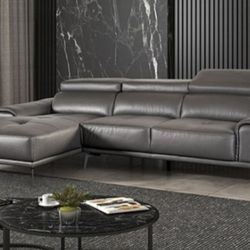 Brand New Grey Leather Modern Style Sectional Sofa 