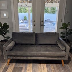 Modern Mid-Century Gray Sofa – Stylish + Comfortable – Good Condition