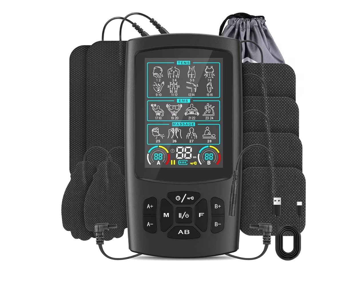 Brandnew TENS & EMS Muscle Stimulator with 28 Modes, Dual Channel Muscle Stimulator Machine with 8PCS Electrode Pads, for Muscle Relief, Shoulder, Nec