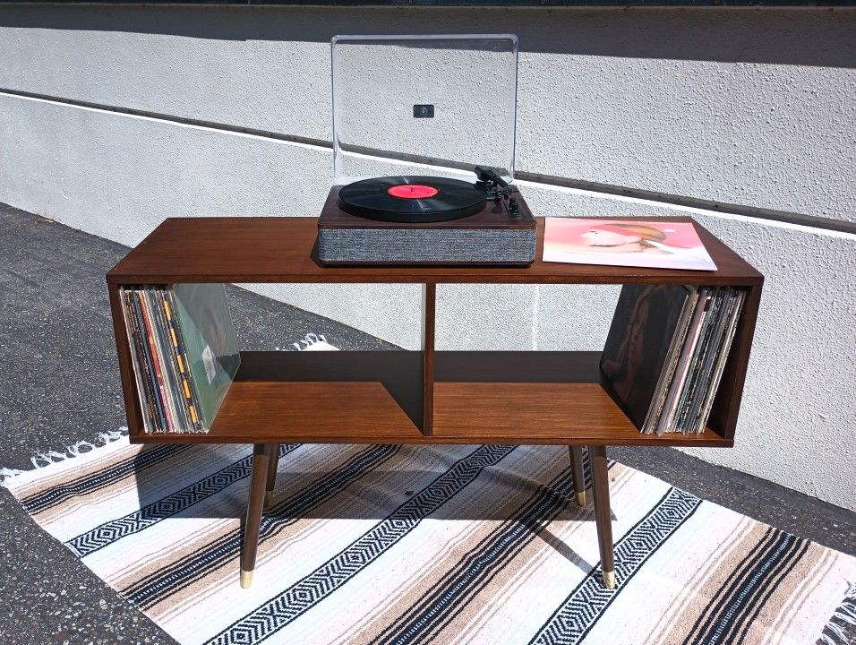 *NEW* Hand crafted Mid century modern vinyl record cabinet console stand shelf 12" LP turntable MCM vintage Antique Retro Made In USA Rustic Patina