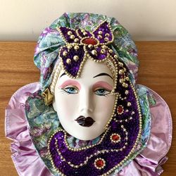 Vintage Porcelain Ceramic Hanging Wall Art Lady Mask