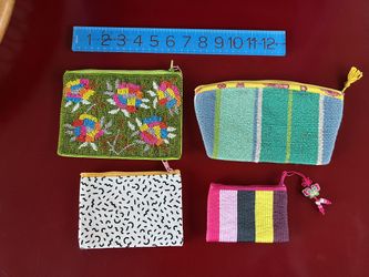 Set of 4 Colorful Zippered Pouches New