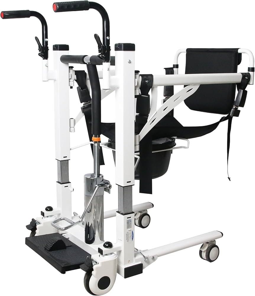 NEW EliteEdge Patient Lift Transfer Chair Hydraulic Lift 180° Split Seat Portable Bathroom Wheelchair Freely Adjustable Height, Bedside Commode Chair