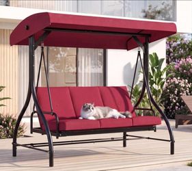 3-Seat Patio Swing with Adjustable Canopy & Backrest
Outdoor Porch Swing for Adults, Outside Porch Converting Bed Thickened Removable Cushions, 2mm St