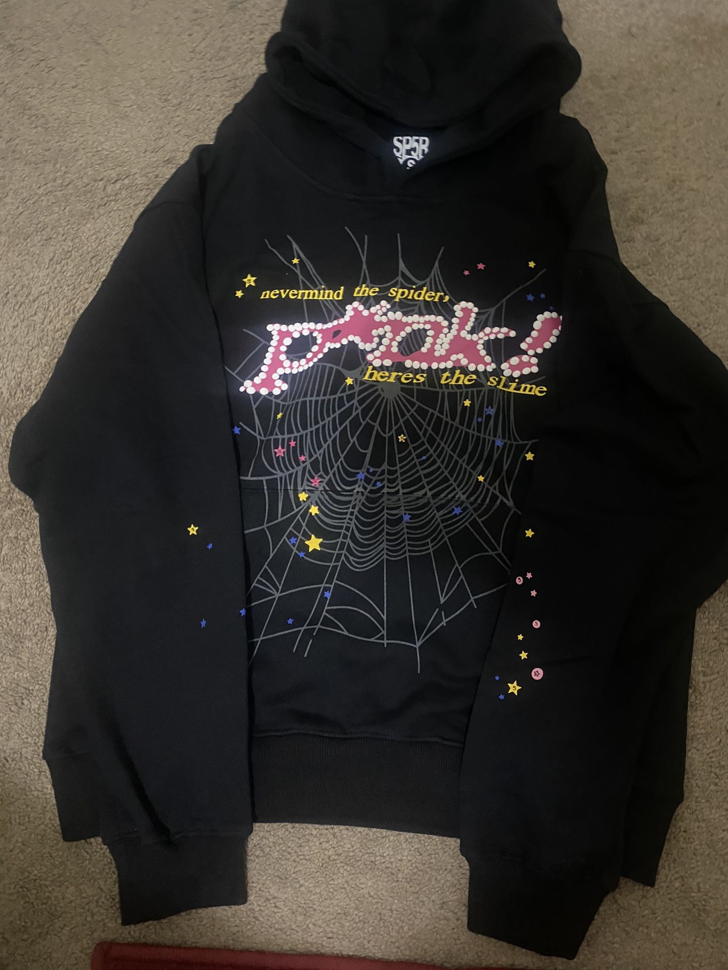 Sp5der Pink Hoodie Black