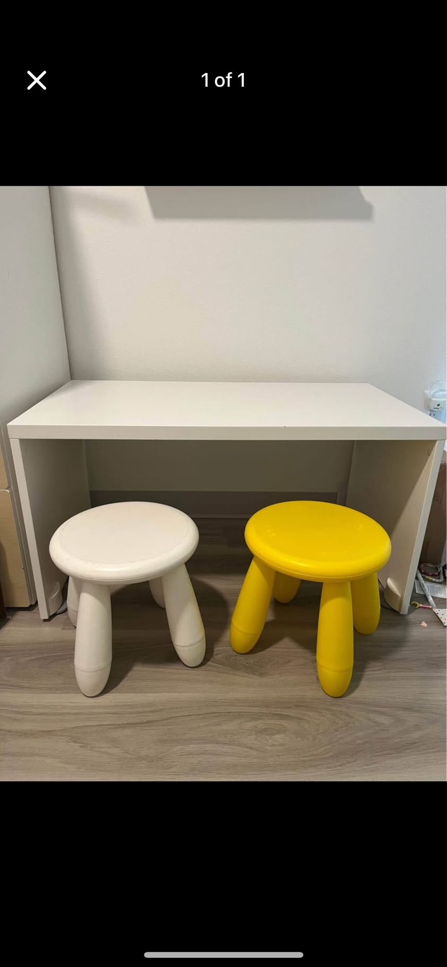 IKEA MAMMUT kids chairs and SMÅSTAD desk