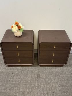 Nightstands Set of 2, Modern Nightstands with 3 Drawers, Bedside Table End Table with Curved Profile Design & Gold Metal Handles, Night Stands for Bed