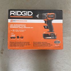RIDGID 18V SubCompact Brushless 1/2 in. Hammer Drill Kit with (2) 2.0 Ah Batteries, Charger, and Bag