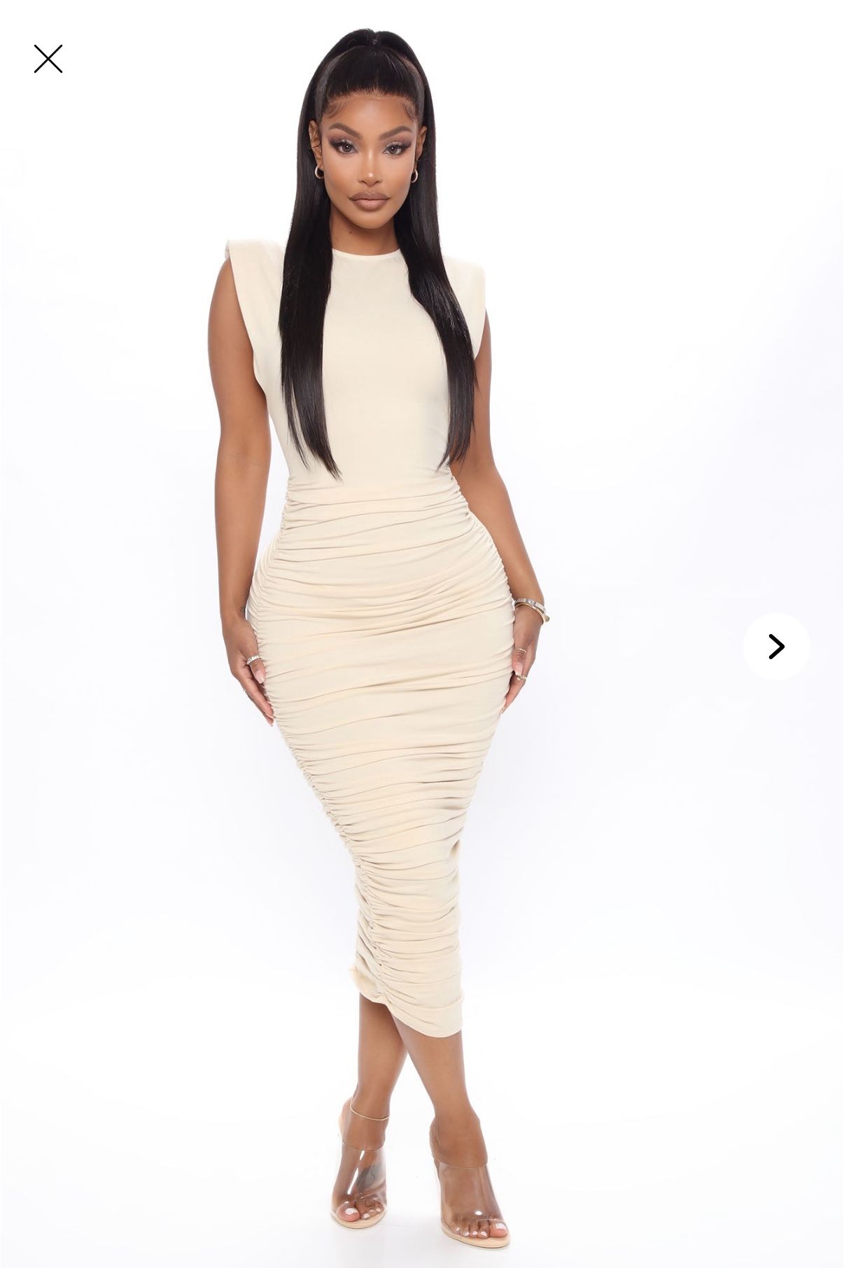 One And Only Shoulder Pad Midi Dress - Cream