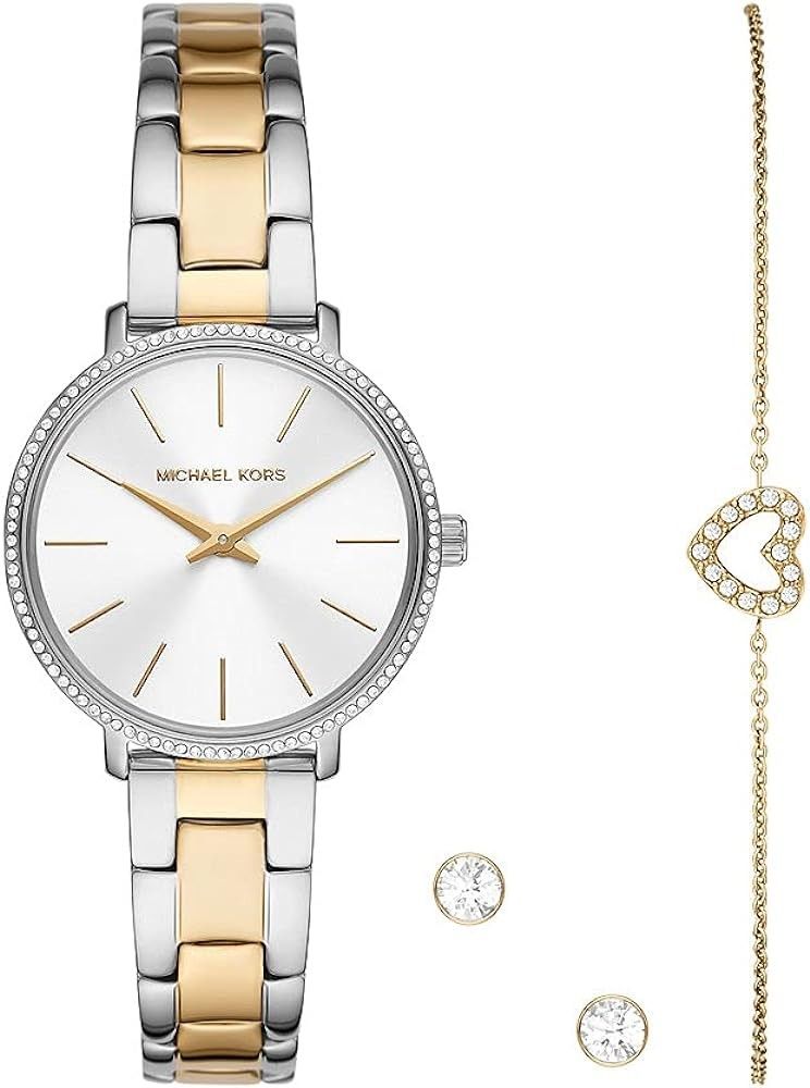 ❤️ Michael Kors Set Watch, Bracelet And Earrings, Gold And Silver 14k Tone  - Perfect Gift 🎁