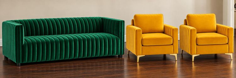 Velvet Sofa & Accent Chairs