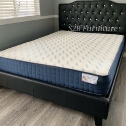 Full Size Black Crystal Bed With Orthopedic Mattress 