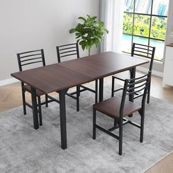 63” Extendable Dining Table Set for 4-6 People, 5-Piece Dining Table Set for 4 People with 4 Chairs, Kitchen Table Set with MDF Wood Board and Metal F