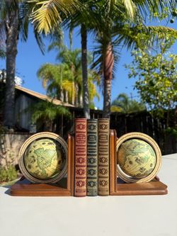 5” Vintage Spinning World Globe Bookends Bookcase Home Decor