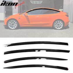 Fits 2017-2025 Tesla Model 3 ABS Tape-on Window Visor Sun Rain Guard 4PCS Gloss Black