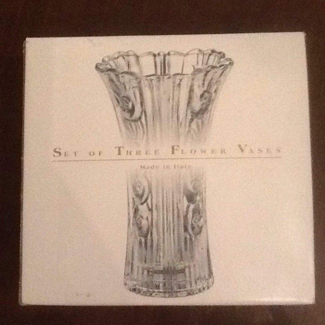 Shannon crystal, set of three flower vases, 6", 8", and 10" tall