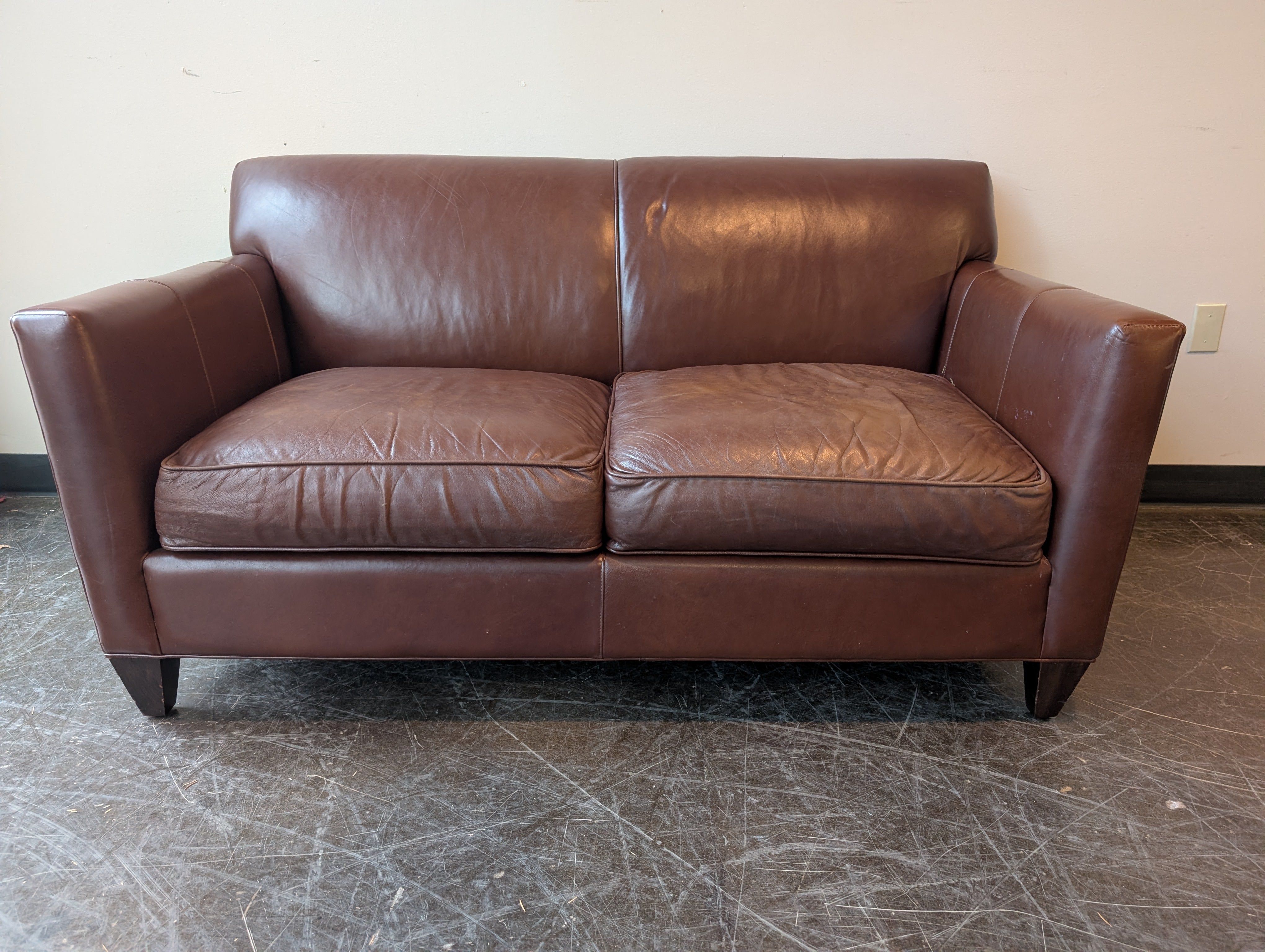 Crate and Barrel Axis 62" Leather Loveseat in Excellent Condition