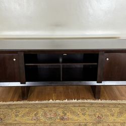 Large Dark Brown TV Stand Entertainment Cabinet - Solid Wood 