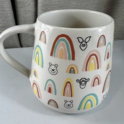 Disney Winnie the Pooh Mug Unisex 21oz White Excellent Rainbow Pastel Stoneware