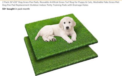 2 Pack 26"x30" Dog Grass Pee Pads, Reusable Artificial Grass Turf Rug for Puppy & Cats, Washable Fake Grass Mat Dog Pee Pad Replacement Outdoor Indoor