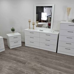 Dresser Whit Mirror, Chest And 2 Nightstands - Cómoda Con Espejo, Gavetero Y 2 Mesitas De Noche 