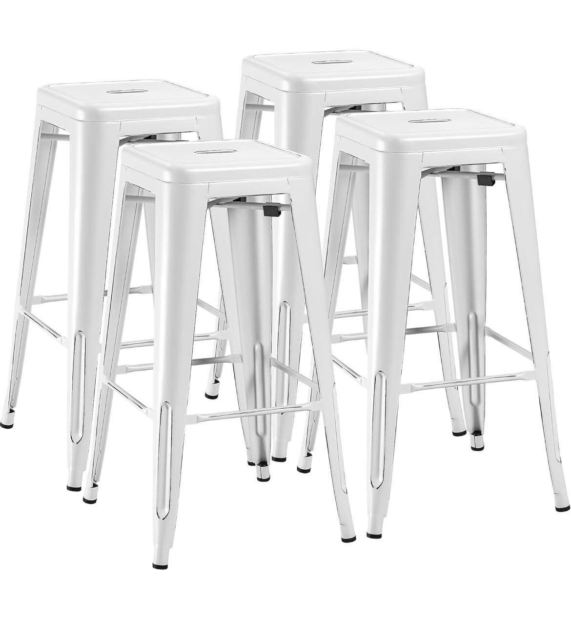 NEW-30 Inch Metal Bar Stools - High Backless Stackable Kitchen Stools Set of 4 (Distressed White)