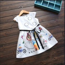 Girl clothes cotton cute littler white cartoon dress for a girl.