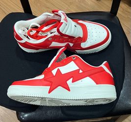 Like New- A BATHING APE BAPE STA OS #2 1L80 191 307 Red White Men Unisex Cowhide Shoes