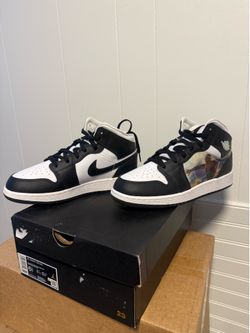 Nike Air Jordan 1 Mid GS HOLOGRAM Black White Panda Size 6Y NEW WITH BOX
