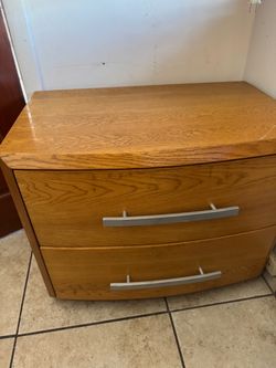 2-Drawer Wood Nightstand with Silver Handles