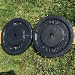 Vintage York 50 lb Standard 1” weight plate set 100 lbs total weights pair 50lb 50lbs Cast Iron Pound Pounds